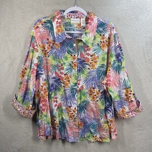 Alfred Dunner Button Front Blouse Plus Size 24W Colorful Tropical Gauzy Cotton